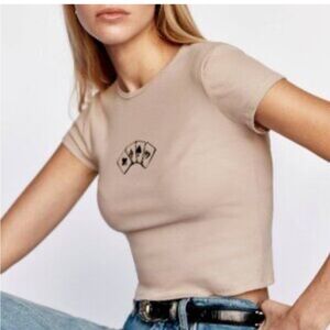 Reformation Tan Crop Top with Card Design